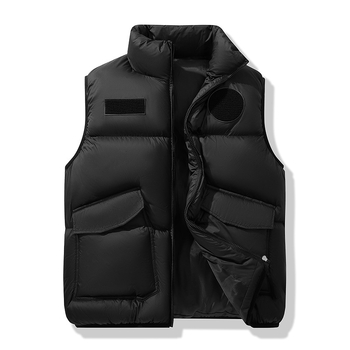 Medvilninė liemenė su stovimu kaklu, užtrauktuku, stora medžiaga, šoninės kišenės – laisvas kirpimas