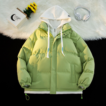 Korejskog stila kapuljačasta puffer jakna s lažnim dvodijelnim dizajnom, zatvarač, poliester punjenje i podstava