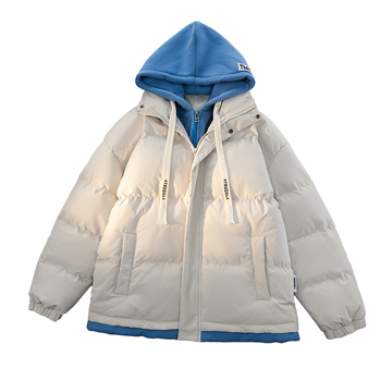 Korejskog stila kapuljačasta puffer jakna s lažnim dvodijelnim dizajnom, zatvarač, poliester punjenje i podstava