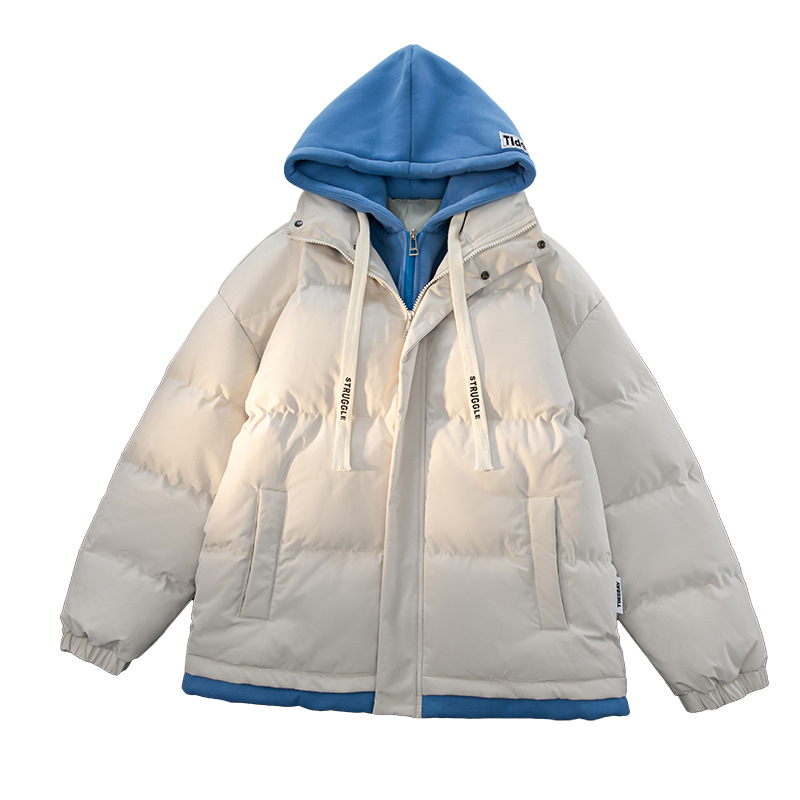 Korejskog stila kapuljačasta puffer jakna s lažnim dvodijelnim dizajnom, zatvarač, poliester punjenje i podstava