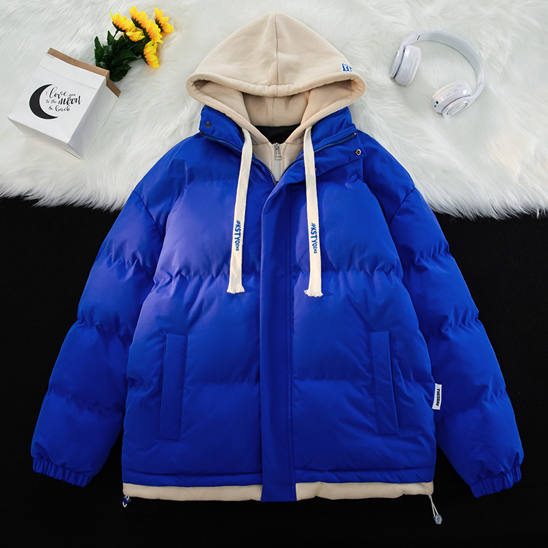 Korejskog stila kapuljačasta puffer jakna s lažnim dvodijelnim dizajnom, zatvarač, poliester punjenje i podstava