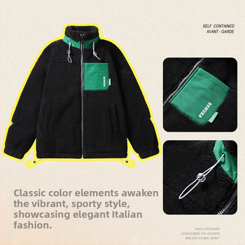 Muški kaput od pamuka s poliesterom punjenim, fleece podstava, zatvarač, stojeći ovratnik, zimski model.