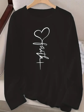 Μπλουζάκι με εκτύπωση αγάπης; πολυεστερική ύφανση; μακριά μανίκια; στρογγυλή λαιμόκοψη; μεσαίο μήκος 65–80 εκ