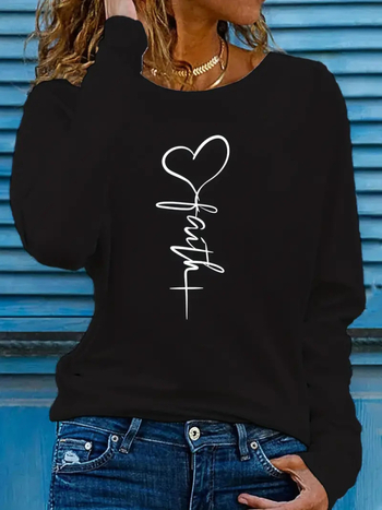 Μπλουζάκι με εκτύπωση αγάπης; πολυεστερική ύφανση; μακριά μανίκια; στρογγυλή λαιμόκοψη; μεσαίο μήκος 65–80 εκ