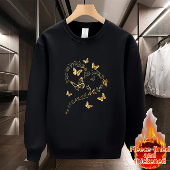 Унисекс суитшърт с кръгло деколте, флисов плат, свободна кройка, дълги ръкави, принт с пеперудено сърце