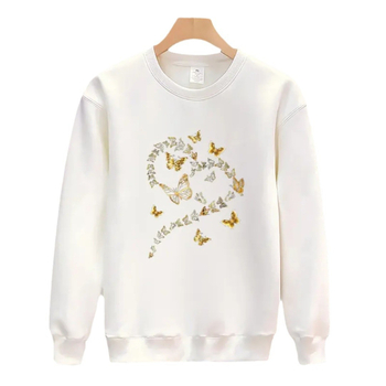 Унисекс суитшърт с кръгло деколте, флисов плат, свободна кройка, дълги ръкави, принт с пеперудено сърце