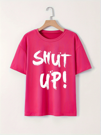 Тениска с монограмен принт, кръгла яка, къс ръкав, модал-памучна смес