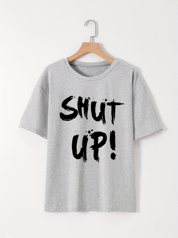 Тениска с монограмен принт, кръгла яка, къс ръкав, модал-памучна смес