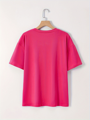 Тениска с монограмен принт, кръгла яка, къс ръкав, модал-памучна смес