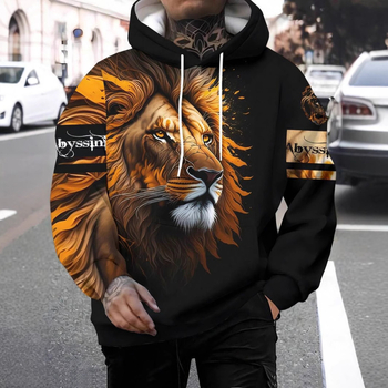 Пуловер със качулка, свободен силует, цифров принт, джоб кенгуру, 96% полиестер