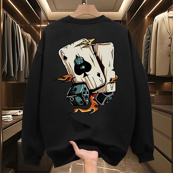 Vyriskas fliso megztinis su spauda, apvalus kaklas, ilgos rankovės, poliesterio audinys, prigludęs kirpimas