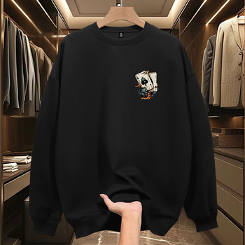 Vyriskas fliso megztinis su spauda, apvalus kaklas, ilgos rankovės, poliesterio audinys, prigludęs kirpimas