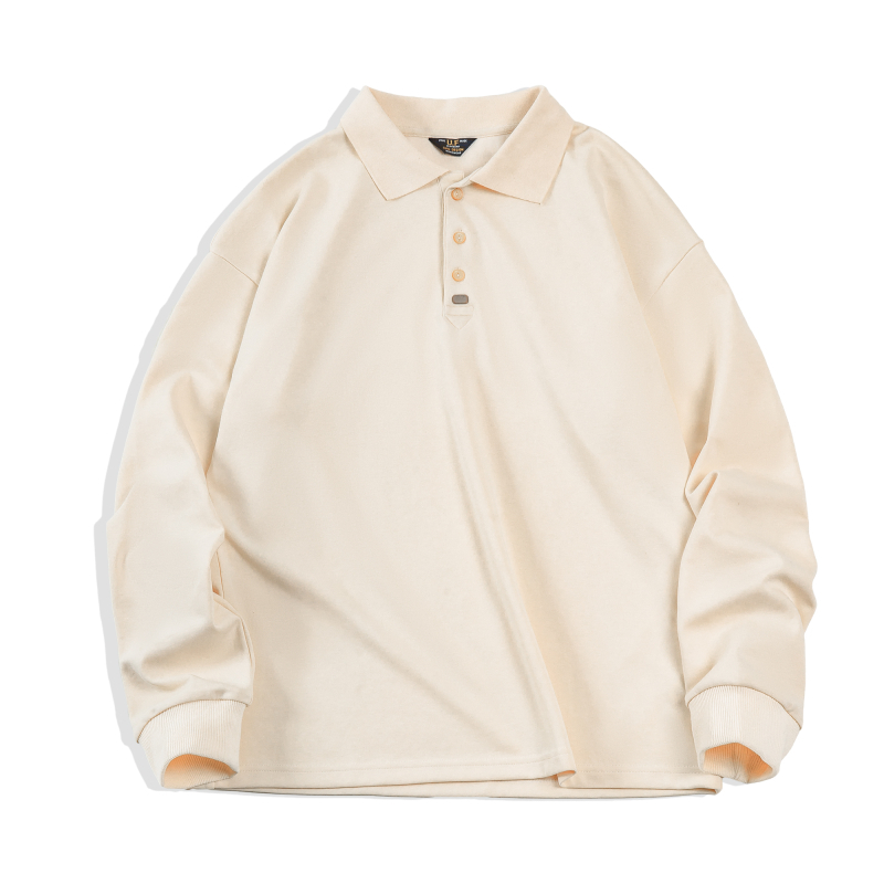 Ανδρικό πόλο με μακριά μανίκια, σε ιαπωνικό βιντάτζ στυλ, άνετη γραμμή, 53,2% πολυεστέρας / 46,8% βαμβάκι