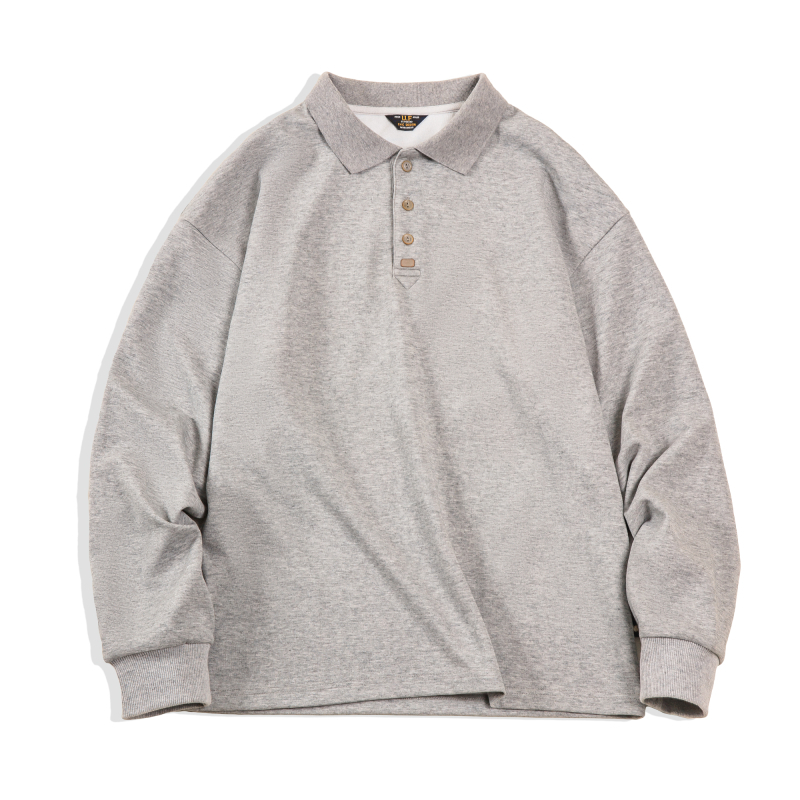 Ανδρικό πόλο με μακριά μανίκια, σε ιαπωνικό βιντάτζ στυλ, άνετη γραμμή, 53,2% πολυεστέρας / 46,8% βαμβάκι