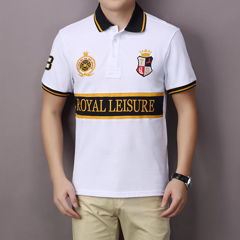 Vyriniai polo marškiniai su trumpomis rankovėmis, siauras kirpimas, siuvinėjimas, medvilnė, galima skalbti mašinoje