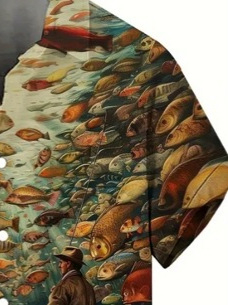 Ανδρικό πόλο πουκάμισο με κοντά μανίκια, στενή γραμμή, πολυεστέρας, εκτύπωση καρτούν, Καλοκαίρι 2024