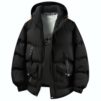 Muški kaput s kapuljom od pamuka, zimska jakna, vanjski poliester, pamuk punjenje, zatvarač
