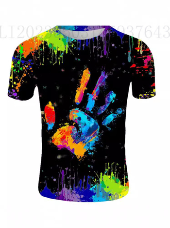 Αθλητικό T-shirt με κοντό μανίκι, στρογγυλή λαιμόκοψη, 3D ψηφιακή εκτύπωση λογότυπου, ελαφρύ μείγμα πολυεστέρα, καλοκαίρι 2024