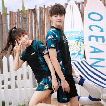 Σετ μαγιό για ζευγάρι: γυναικείος μαγιό με φούστα και αντρικό μαγιό με σλιπ-σόρτς - φλοράλ μοτίβο, γρήγορο στέγνωμα, πολυεστέρας με επένδυση πολυεστέρα-σπαντεξ