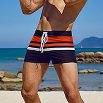 Vyrų dryžuotos plaukimo šortai su raišteliu, poliesterio su spandeksu audinys, plaukimo ir fitnesui