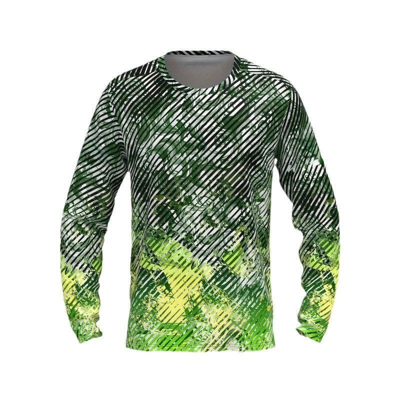 Pulover bărbătesc cu mânecă lungă, imprimeu geometric în stele pe țesătură milk silk și poliester, croială mulată, guler rotund, casual