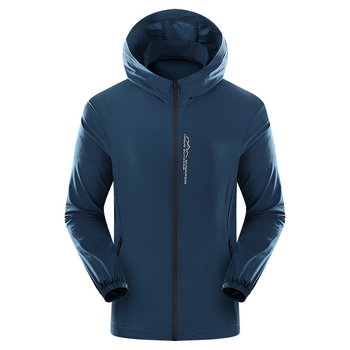 Vyrų apsauga nuo saulės su gobtuvu sportinė lengva striukė – priekyje užtrauktukas, poliesterio audinys, fleece storis, atspaustas raštas