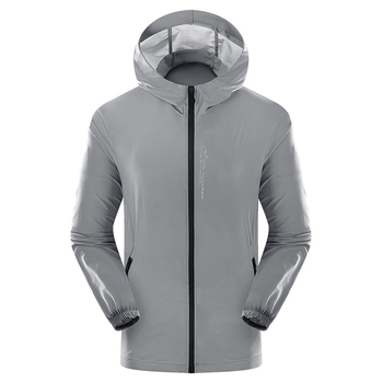 Vyrų apsauga nuo saulės su gobtuvu sportinė lengva striukė – priekyje užtrauktukas, poliesterio audinys, fleece storis, atspaustas raštas