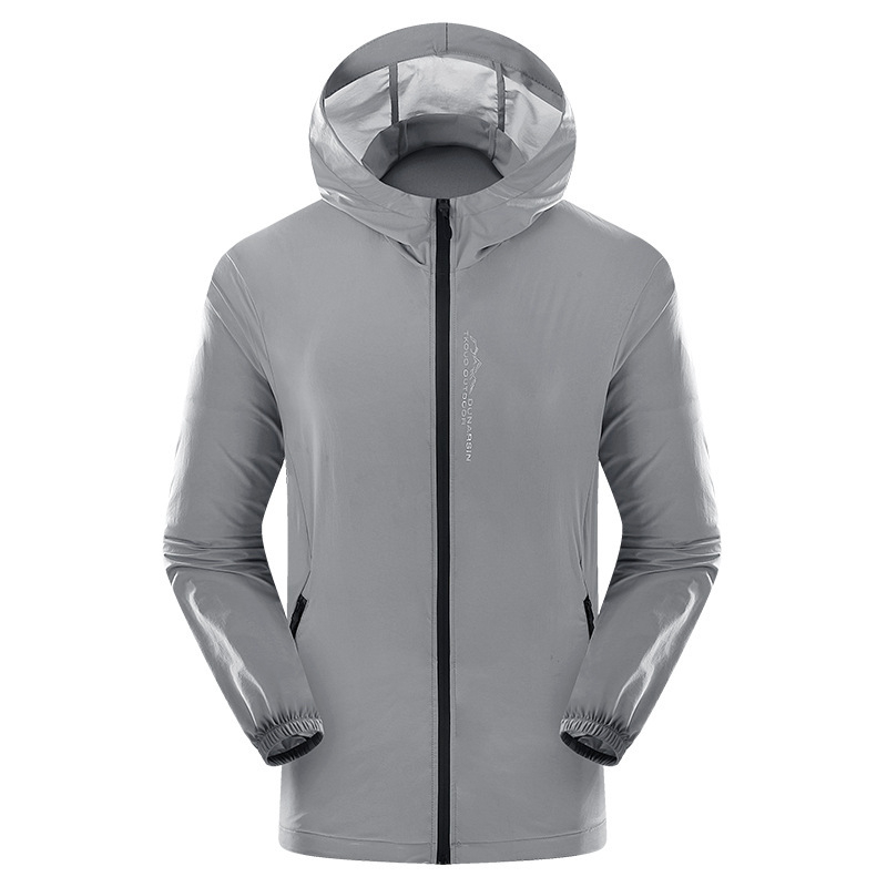 Vyrų apsauga nuo saulės su gobtuvu sportinė lengva striukė – priekyje užtrauktukas, poliesterio audinys, fleece storis, atspaustas raštas