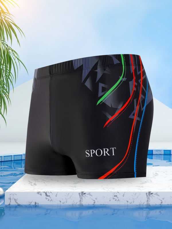 Vyriniai plaukimo šortai su spauda, greitai džiūstantys, 82% poliesteris su 18% pamušalu, 200 g, stilius: briefs