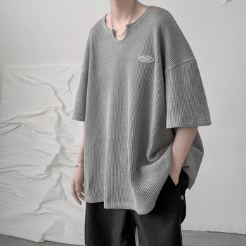 Ανδρικό T-shirt από πολυεστέρα, χαλαρή εφαρμογή, στρογγυλός λαιμός, μανίκια 3/4