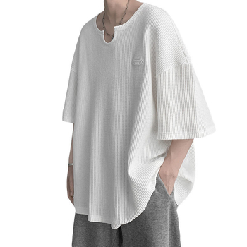 Ανδρικό T-shirt από πολυεστέρα, χαλαρή εφαρμογή, στρογγυλός λαιμός, μανίκια 3/4