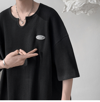 Ανδρικό T-shirt από πολυεστέρα, χαλαρή εφαρμογή, στρογγυλός λαιμός, μανίκια 3/4