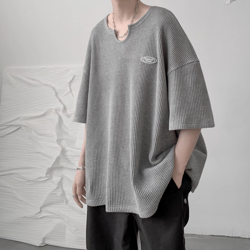 Tricou pentru bărbați din poliester, croială lejeră, guler rotund, mâneci 3/4