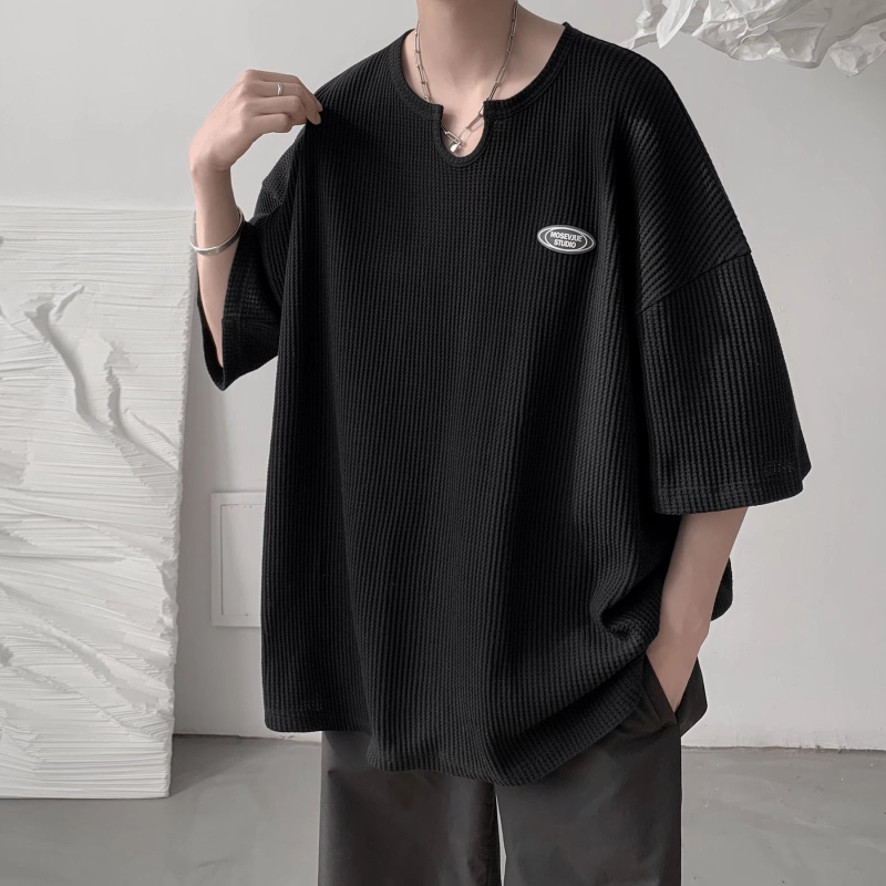 Tricou pentru bărbați din poliester, croială lejeră, guler rotund, mâneci 3/4