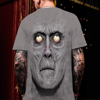 Ανδρικό εφαρμοστό κοντομάνικο T‑shirt με λαιμόκοψη σε στρογγυλό, διαπνέσιμο πολυεστέρα, 3D εκτύπωση με καρτούν τρόμου
