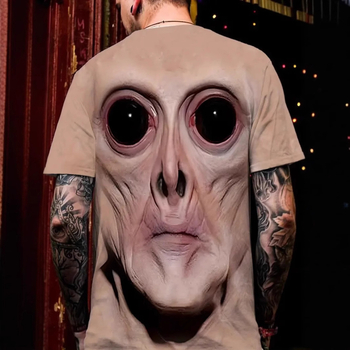 Ανδρικό εφαρμοστό κοντομάνικο T‑shirt με λαιμόκοψη σε στρογγυλό, διαπνέσιμο πολυεστέρα, 3D εκτύπωση με καρτούν τρόμου