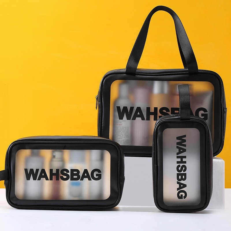 Geantă de machiaj din PVC, cub, impermeabilă, cu compartimentare uscat-umed, capacitate mare