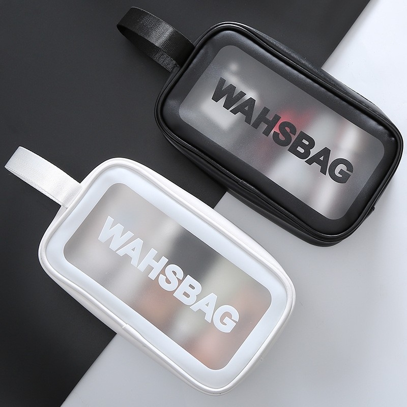 Geantă de machiaj din PVC, cub, impermeabilă, cu compartimentare uscat-umed, capacitate mare