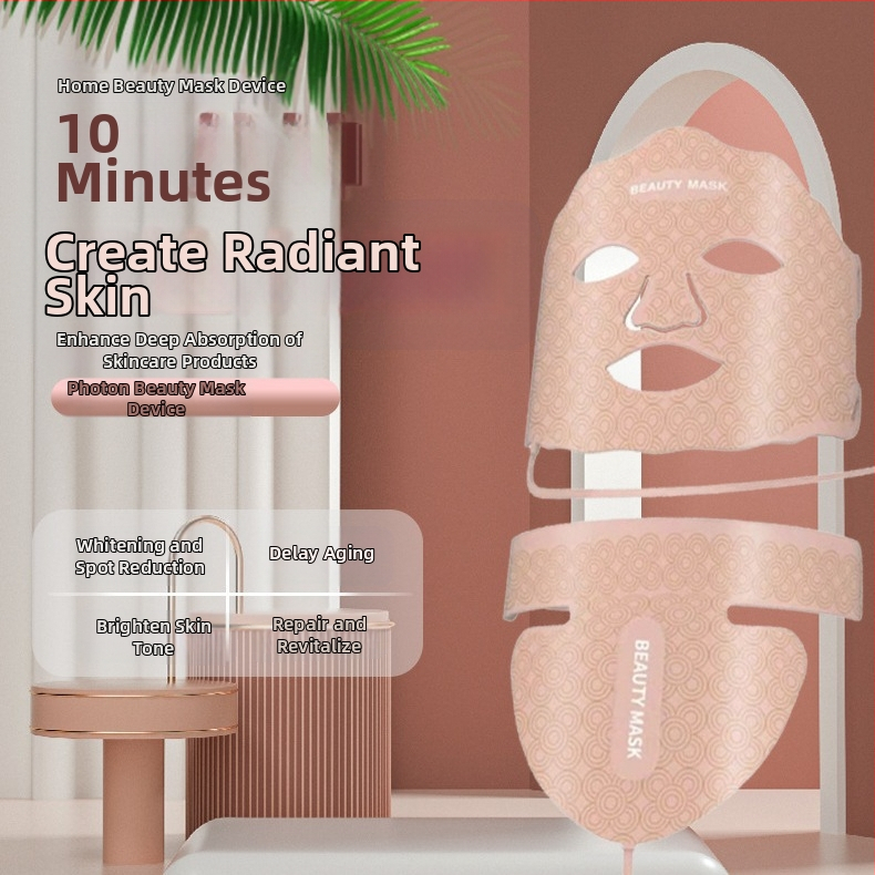 Fotonų odos atjauninimo kaukė kaklui ir dekoltėi su septynių spalvų LED apšvietimu (USB įkrovimas; 3-asis ir 4-asis režimai; sumažina raukšles ir atgaivina odą)