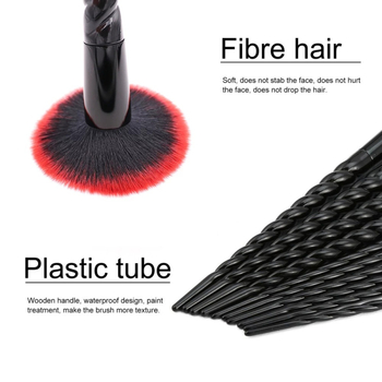 10-dalių makiažo šepetėlių rinkinys su ilgu kotu ir sintetinių plaukų šereliais — pagrindui ir akių šešėlių maišymui