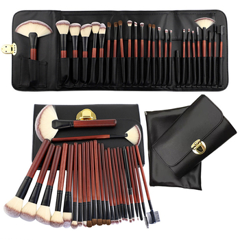 26 dalių makiažo šepetėlių rinkinys su sintetinių šerelių, medinėmis rankenomis, dvigubo PU maišo pakuotė, kilmė Dongguan