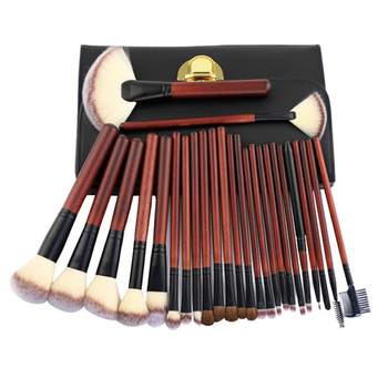 26 dalių makiažo šepetėlių rinkinys su sintetinių šerelių, medinėmis rankenomis, dvigubo PU maišo pakuotė, kilmė Dongguan