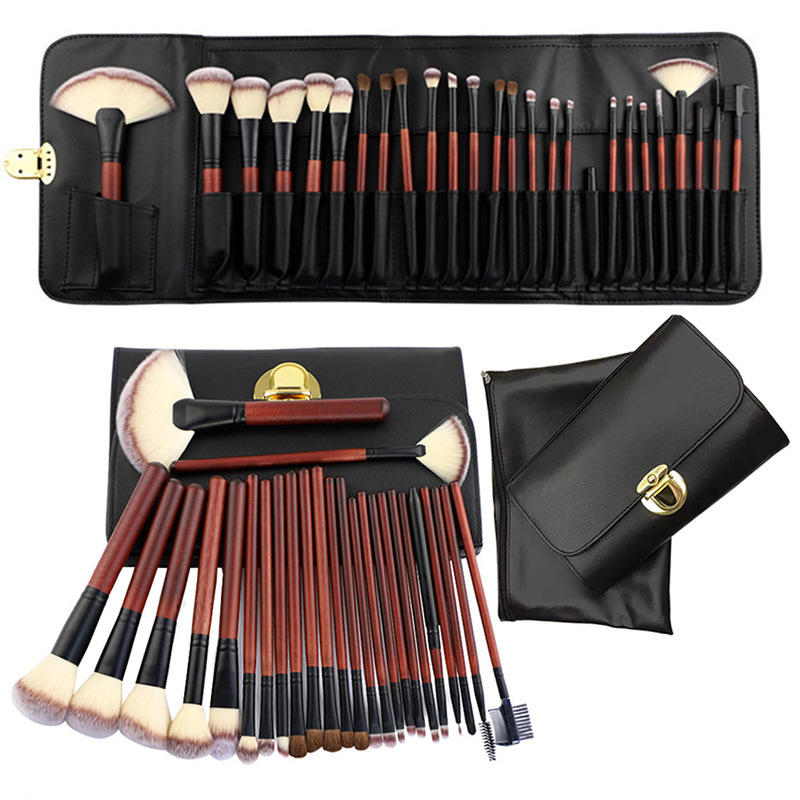 26 dalių makiažo šepetėlių rinkinys su sintetinių šerelių, medinėmis rankenomis, dvigubo PU maišo pakuotė, kilmė Dongguan