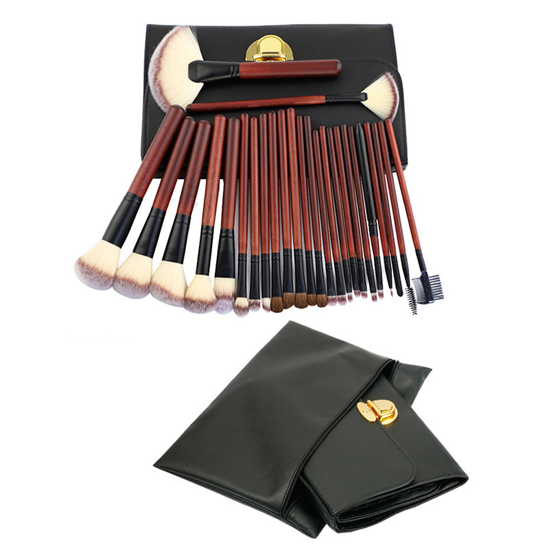 26 dalių makiažo šepetėlių rinkinys su sintetinių šerelių, medinėmis rankenomis, dvigubo PU maišo pakuotė, kilmė Dongguan