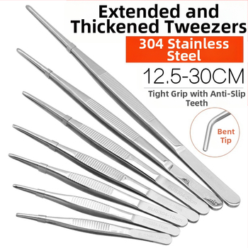 Nerūdijančio plieno pinsetės akvariumui su tiesiais ir išlenktais galiukais, skirtos maitinimui ir vandens augalų tvarkymui