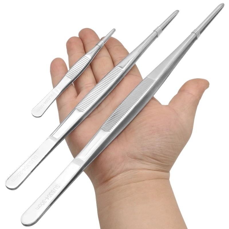 Nerūdijančio plieno pinsetės akvariumui su tiesiais ir išlenktais galiukais, skirtos maitinimui ir vandens augalų tvarkymui