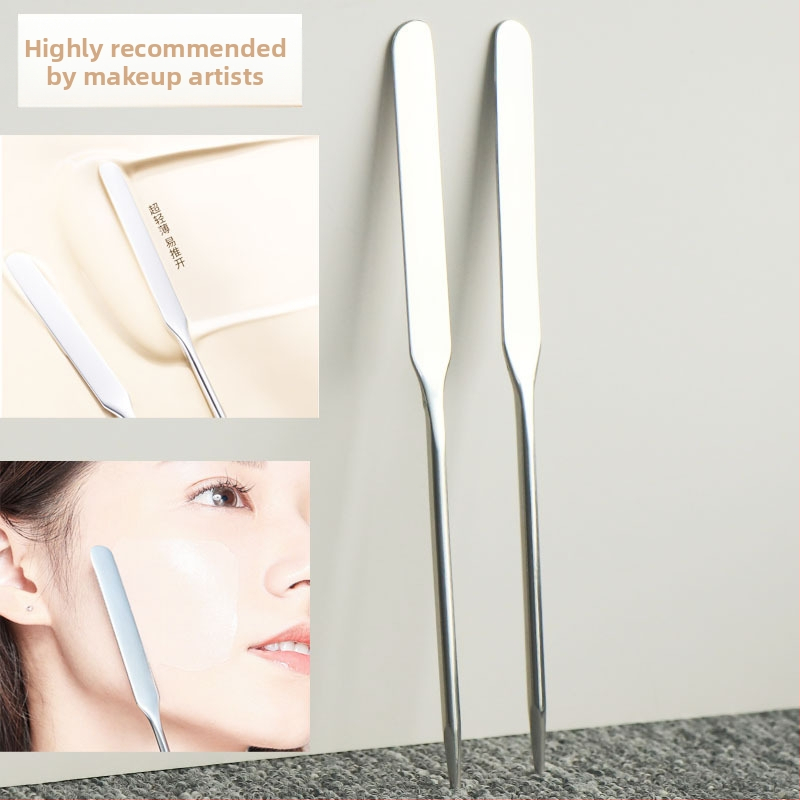 Nerūdijančio plieno makiažo pagrindo špachtelė – profesionalus įrankis makiažui, neabsorbuoja pudros, dažų maišymo lazdelė ir paletės šepetėlis