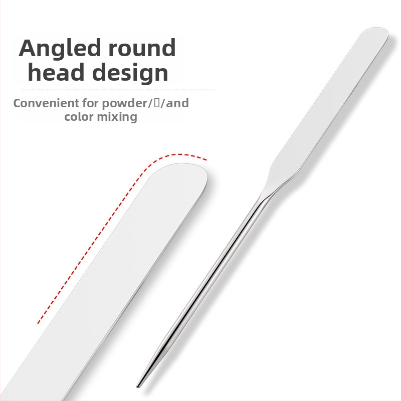 Стоманена шпатула за основи за грим — професионален инструмент за гримьори, не попива пудра, включва пръчка за смесване на цветовете и шпатула за палета