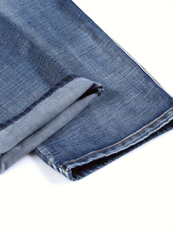 Дънки със свободен силует, множество джобове, средно висока талия, деним от памук-смес, изтъркани ръбове