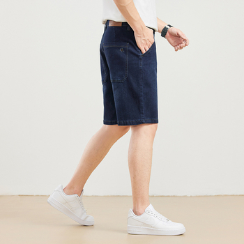 Мъжки дънки с права кройка, средна талия, памук, множество джобове, обработени без гладене